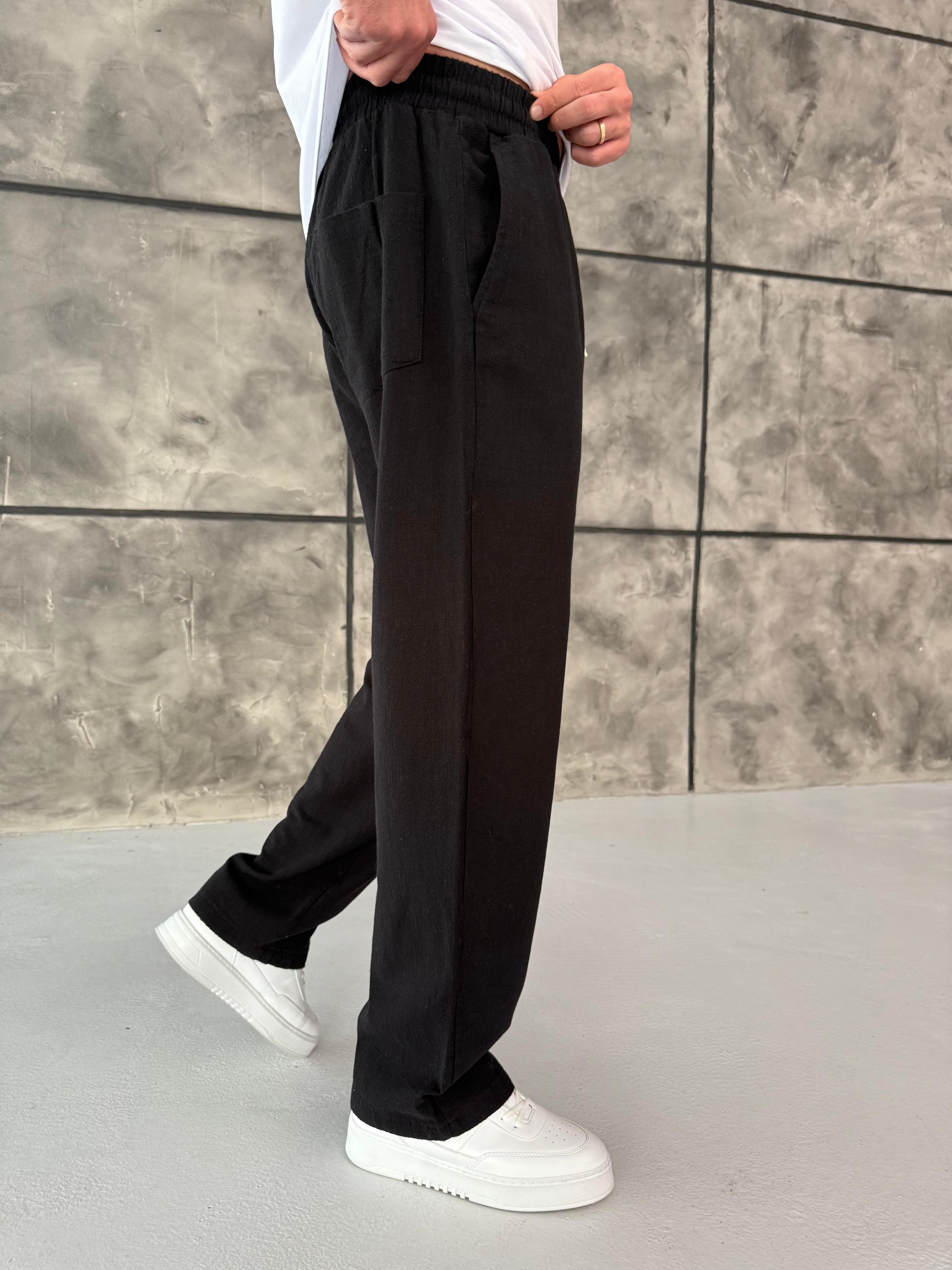 Siyah Premium Keten Pantolon