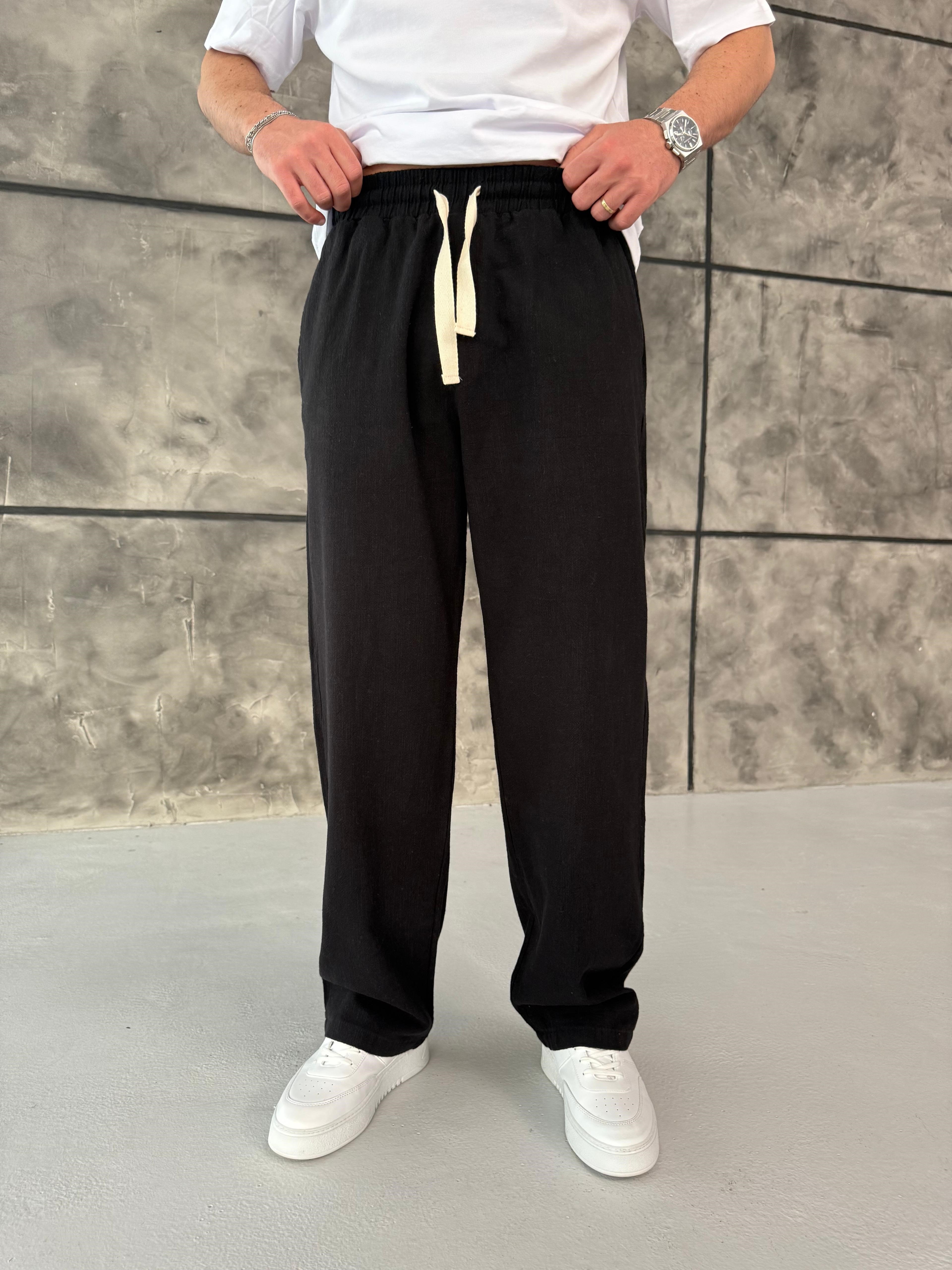 Siyah Premium Keten Pantolon