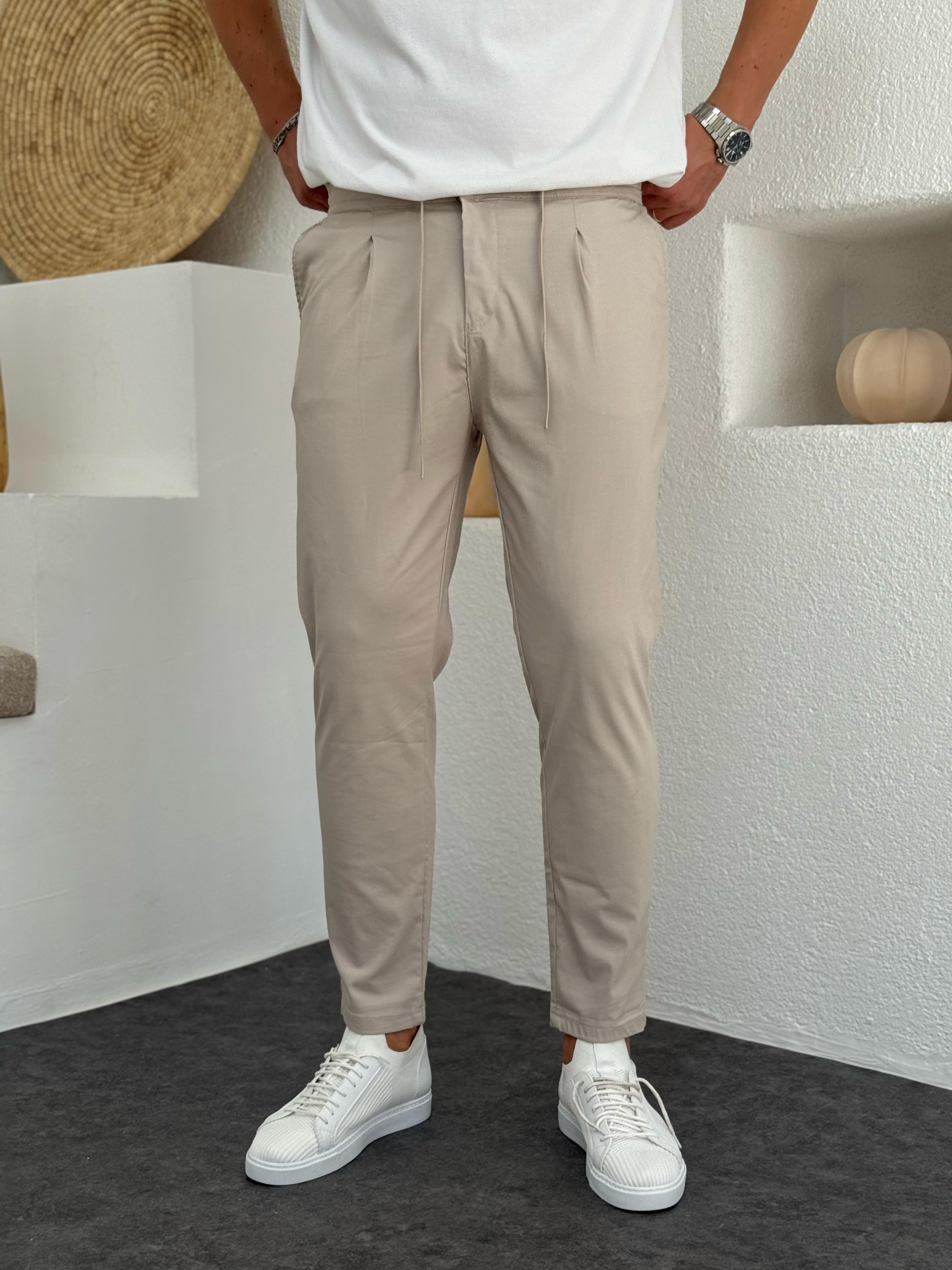 Slimfit Full Likralı İp Detaylı Pantolon Krem