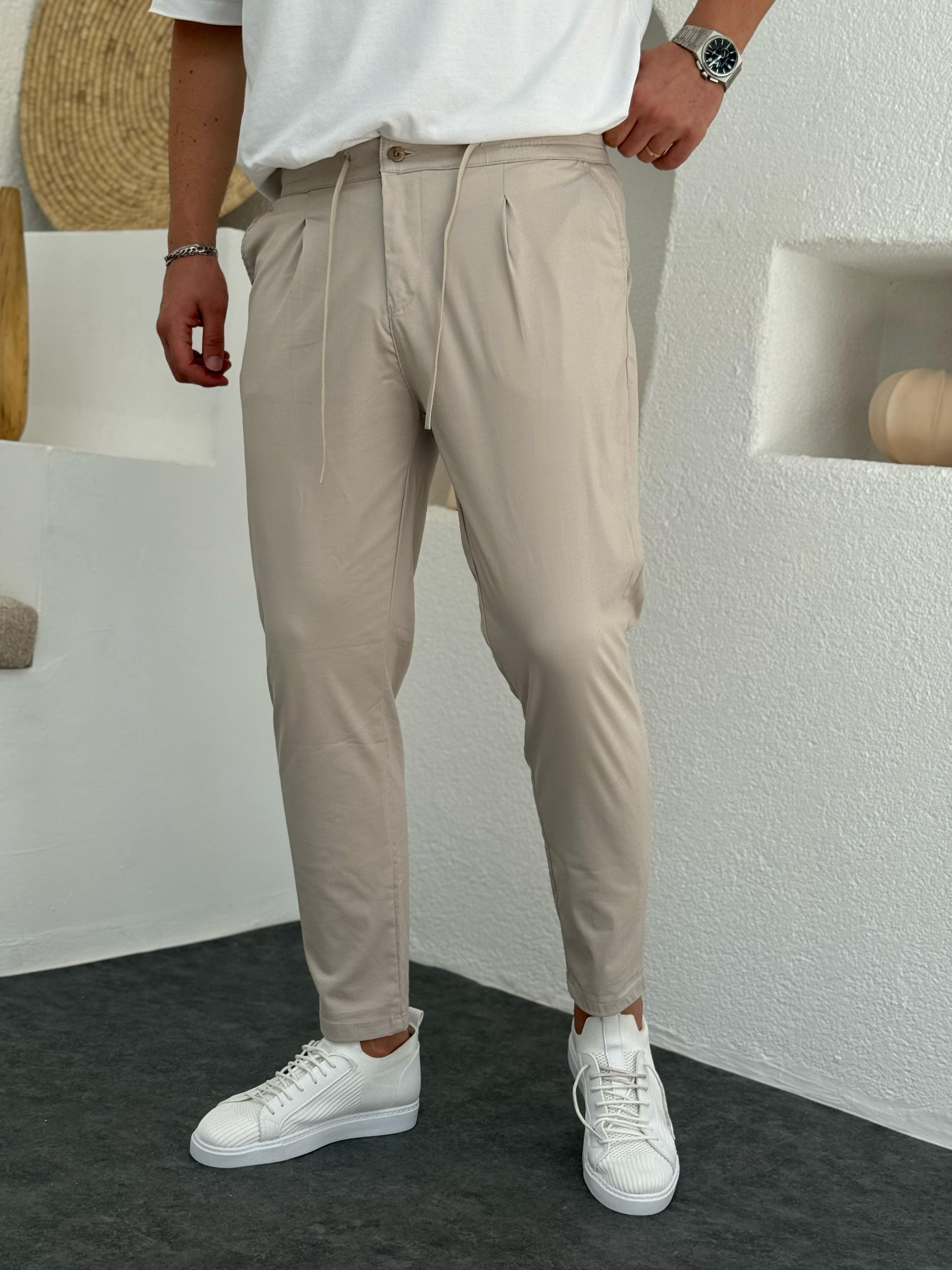 Slimfit Full Likralı İp Detaylı Pantolon Krem