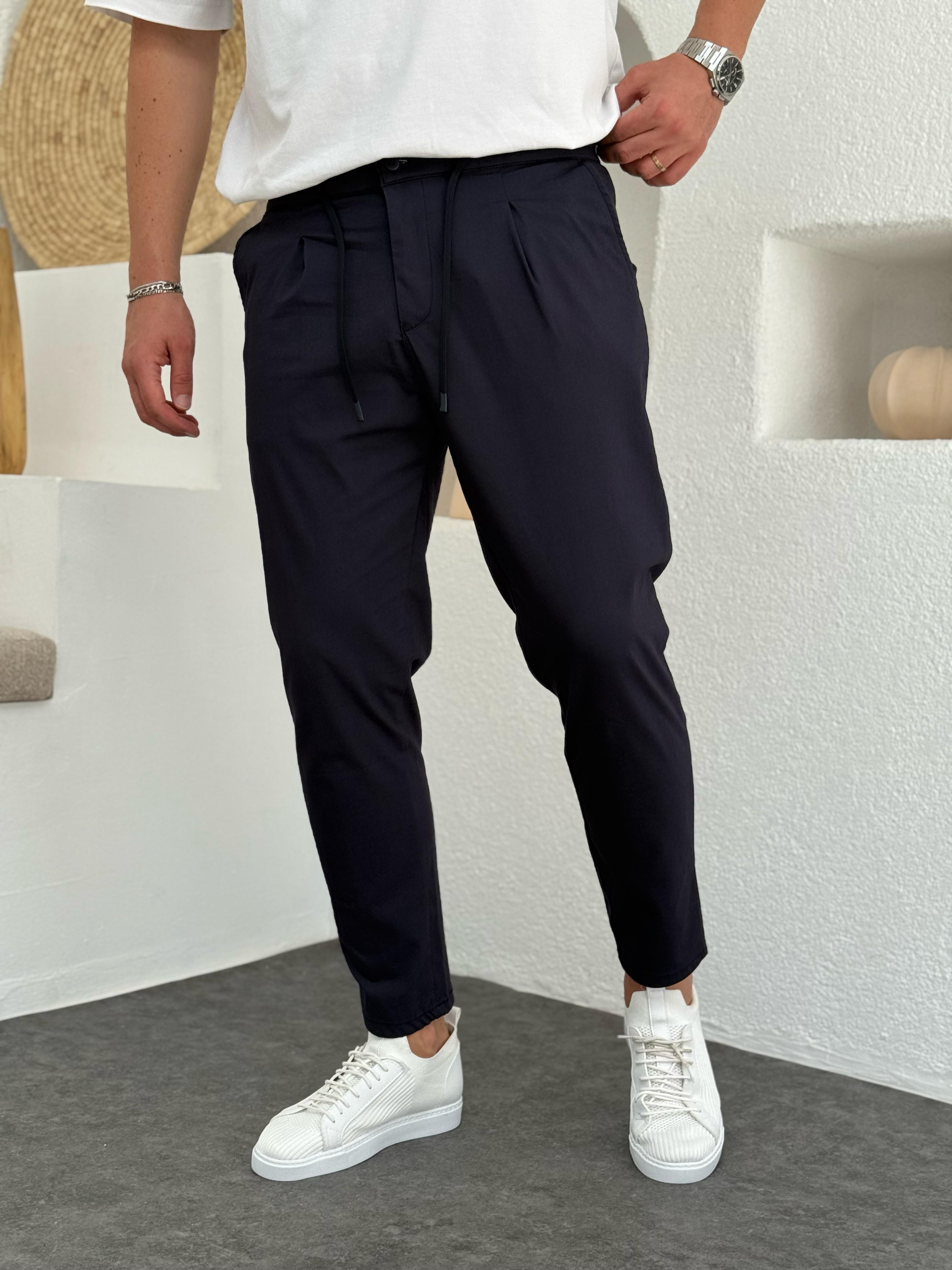 Slimfit Full Likralı İp Detaylı Pantolon Lacivert