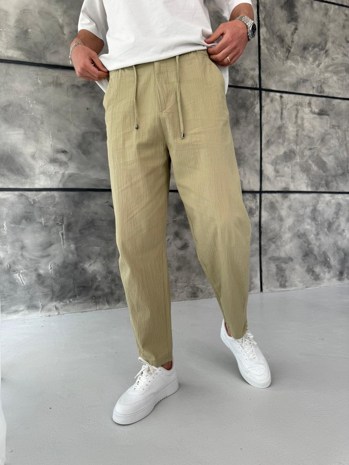 Yeşil Gofre Kumaş Boyfriend Jogger