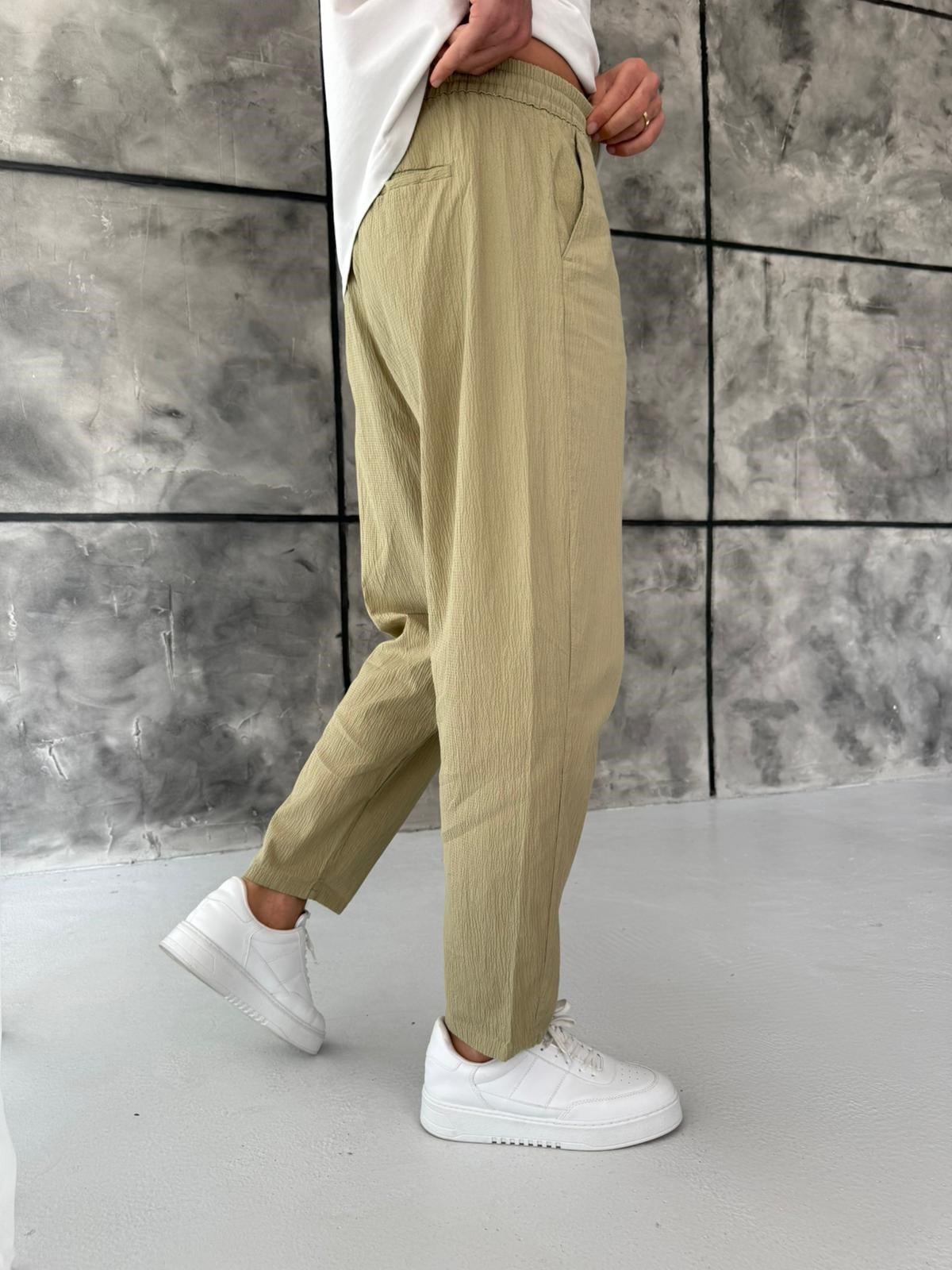 Yeşil Gofre Kumaş Boyfriend Jogger