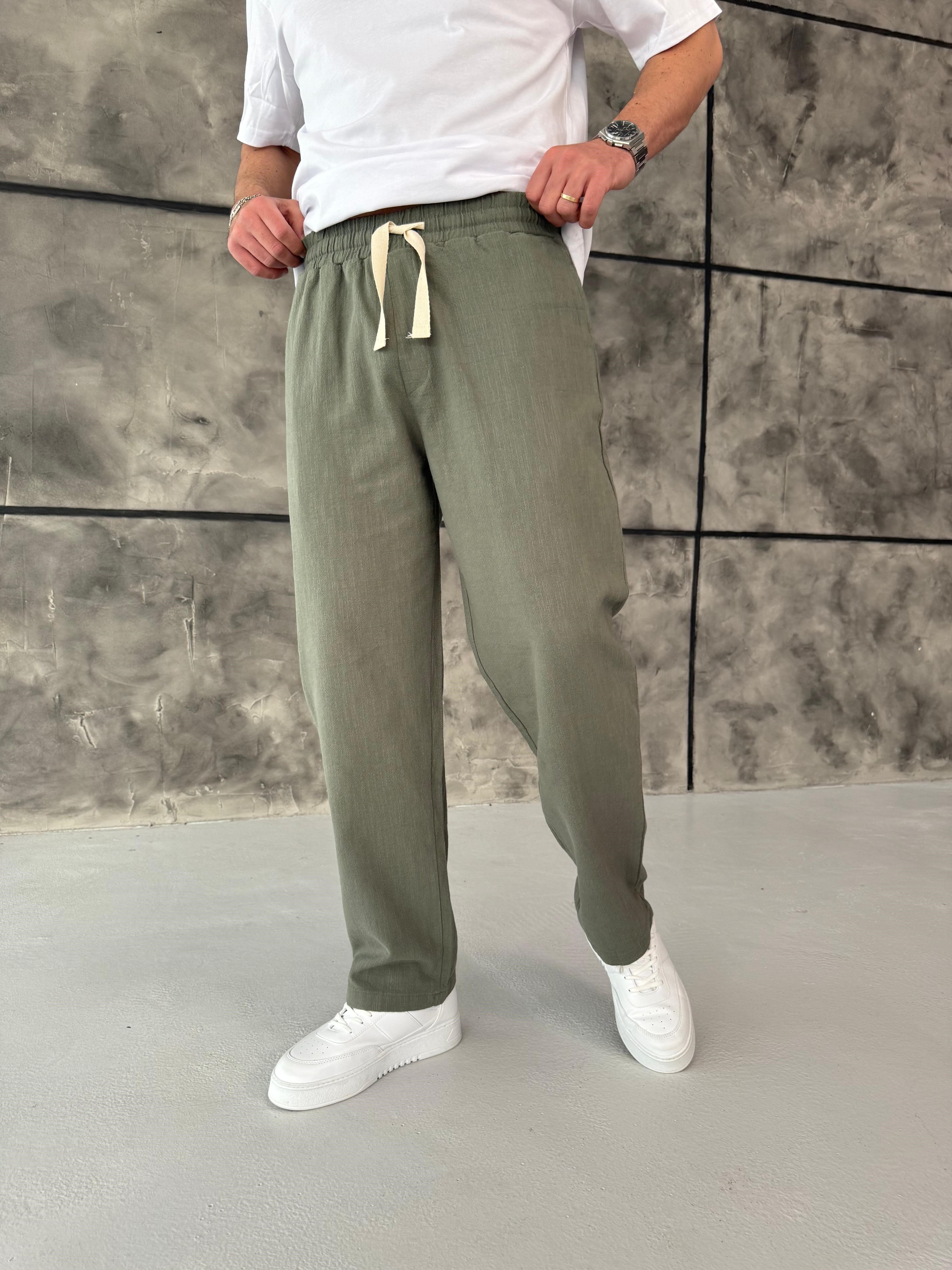 Yeşil Premium Keten Pantolon