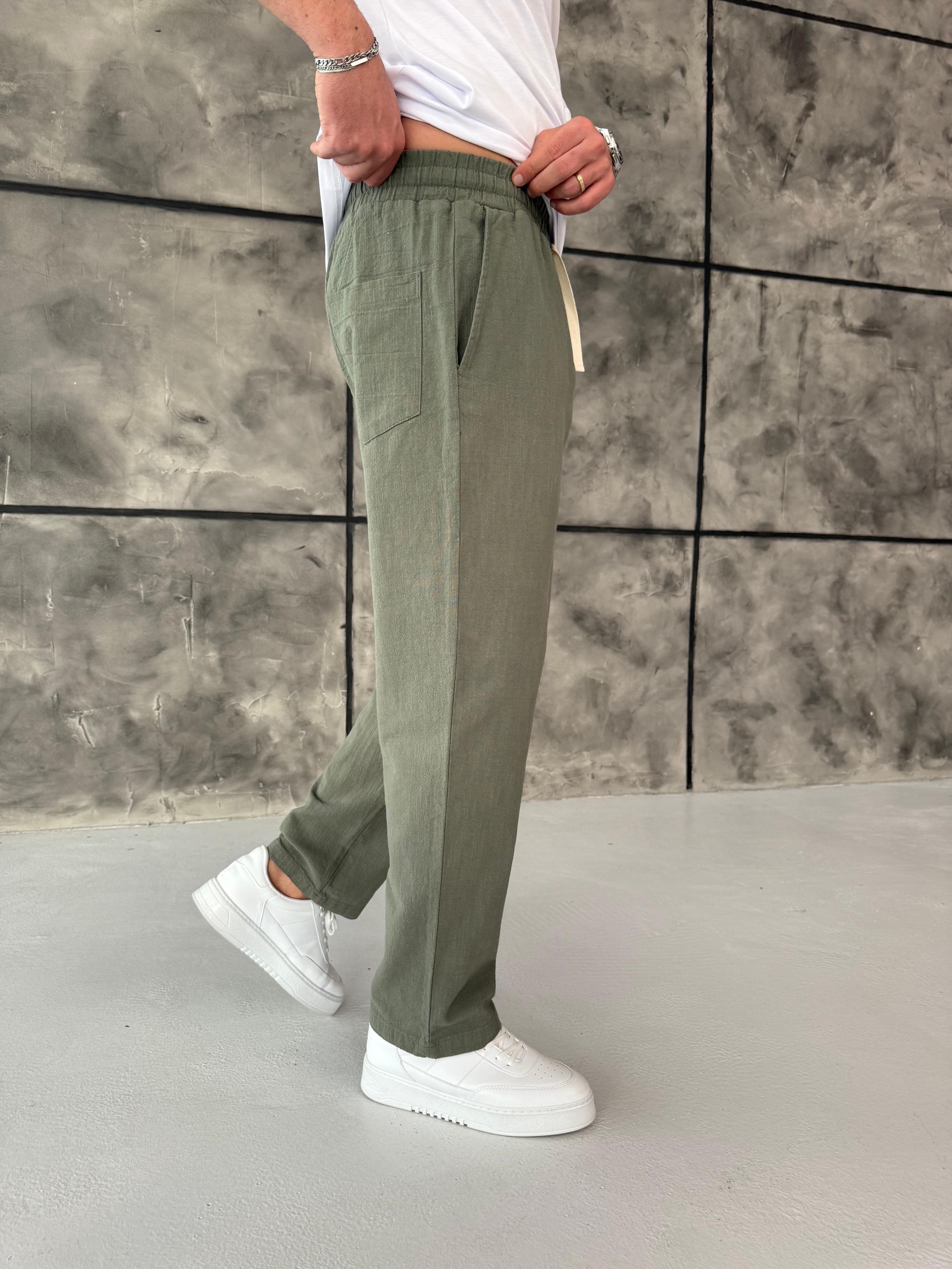 Yeşil Premium Keten Pantolon