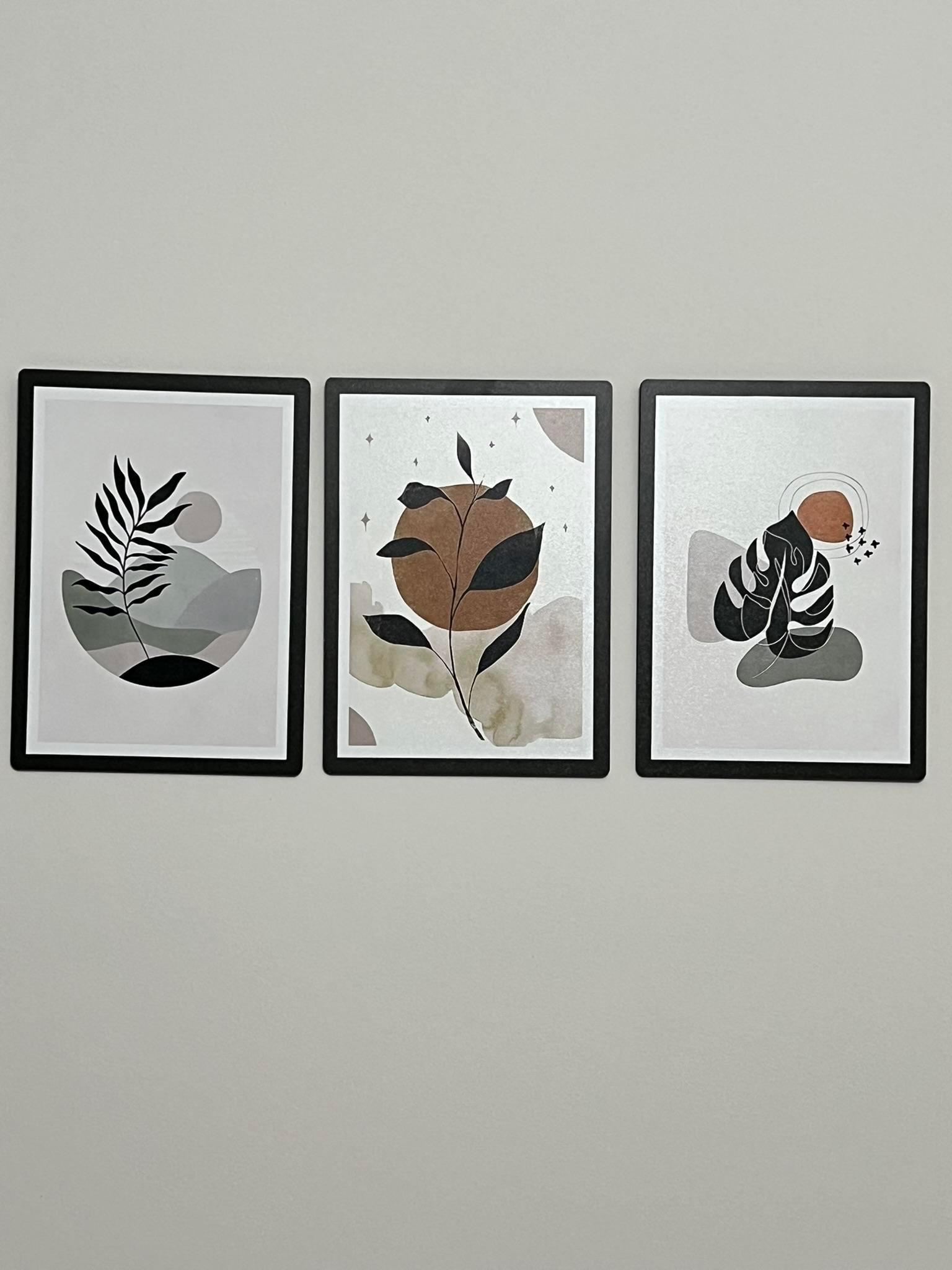 3'lü Modern Soyut Bitki Temalı Duvar Tablosu Seti