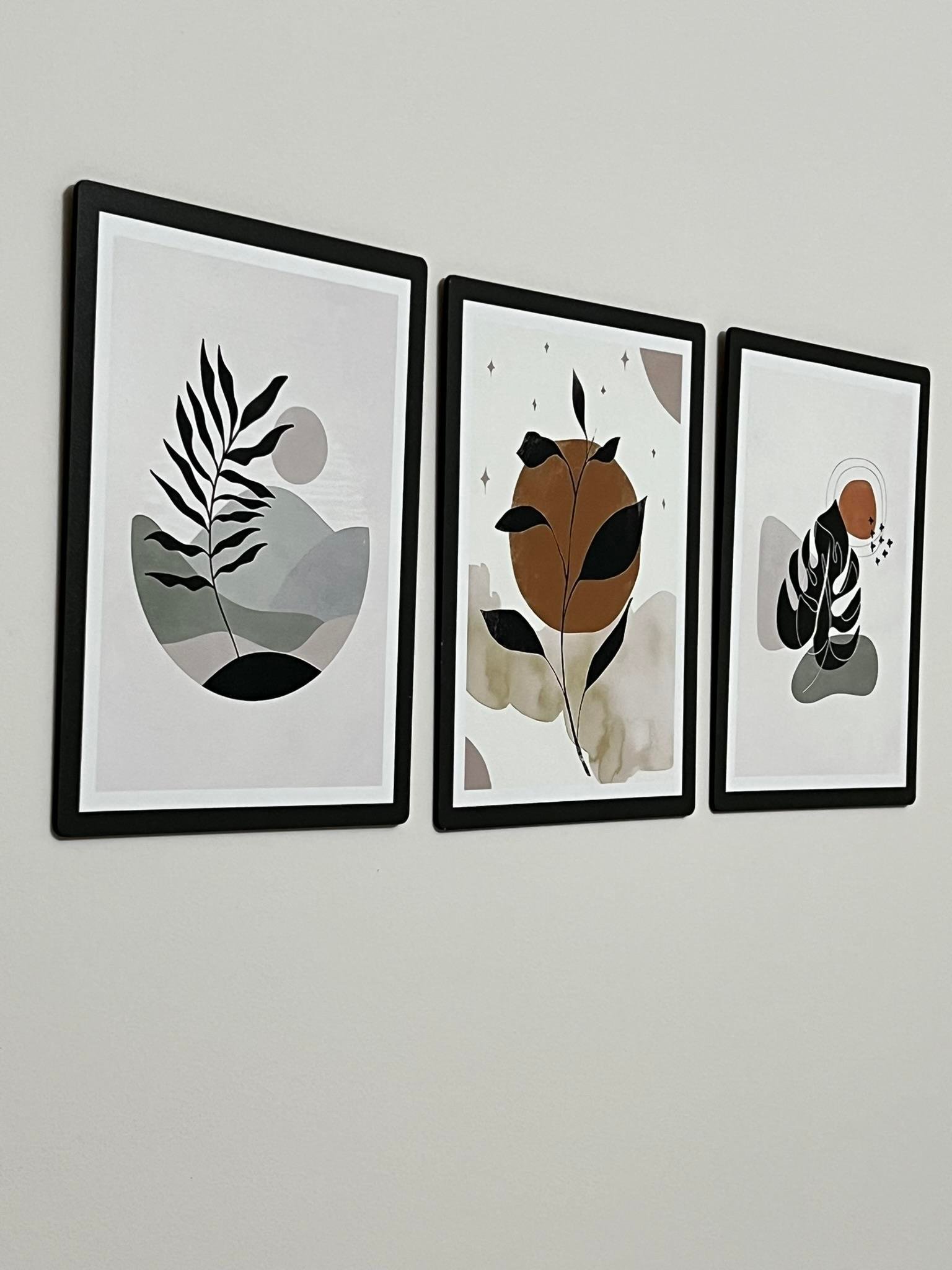 3'lü Modern Soyut Bitki Temalı Duvar Tablosu Seti