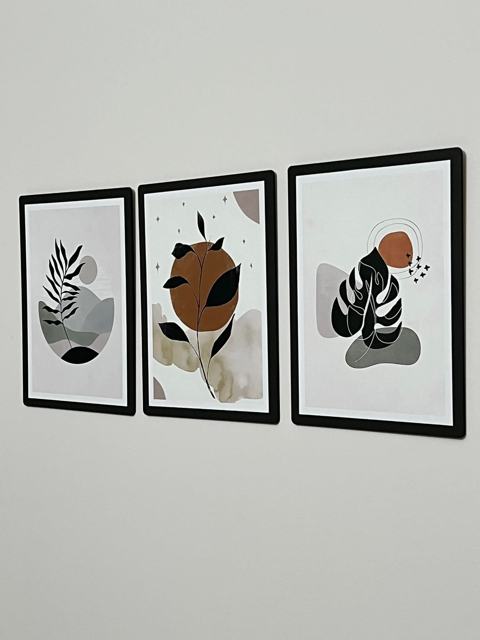 3'lü Modern Soyut Bitki Temalı Duvar Tablosu Seti