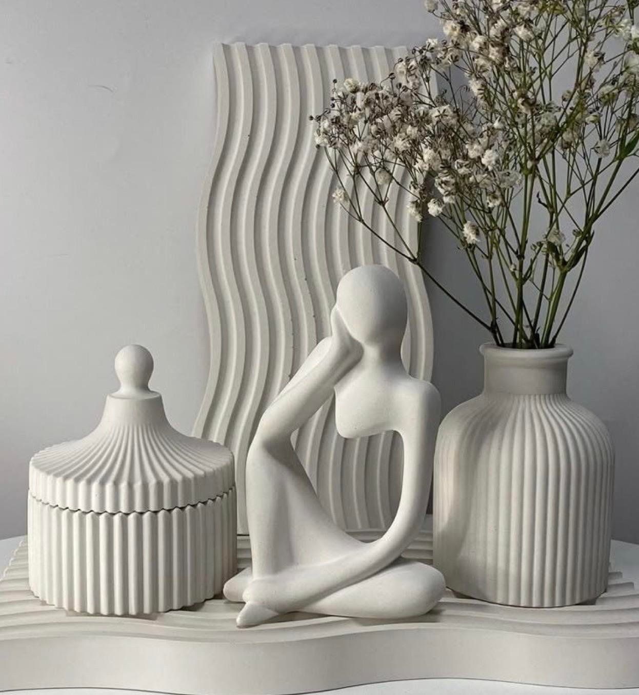 Modern Minimal Seramik Dekor Seti (4'lü Set, Beyaz)