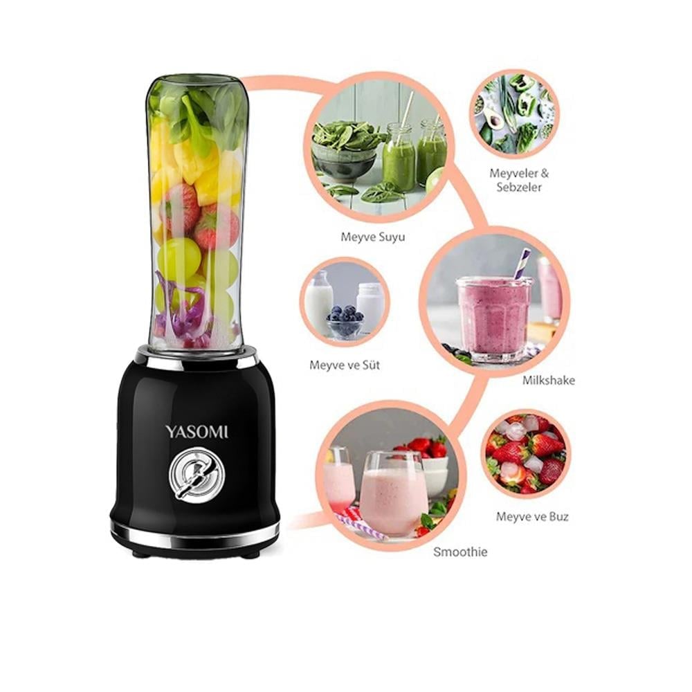 Yasomi BL019 Retro Smoothie Blender Siyah (Yasomi Türkiye Garantili)