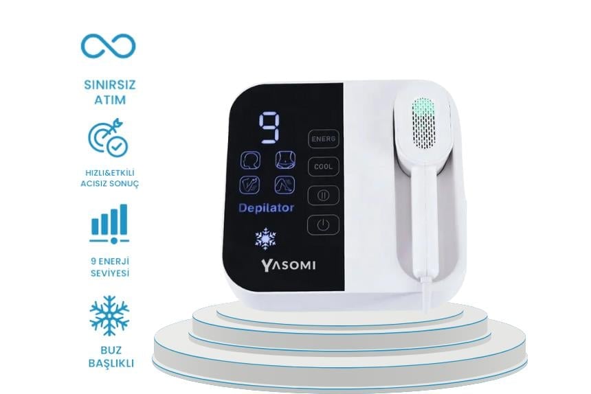 Yasomi Depilatör Optimal Teknoloji Sınırsız Atım Safir Buz Soğutma Sistem 9Kademeli Epilasyon Cihazı