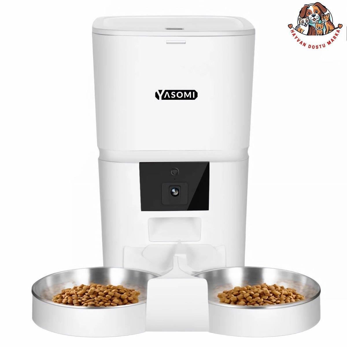Yasomi MK6 6lt Kameralı Wifi Bağlantılı Tek ve Çift Kase Kullanımlı Kedi ve Köpek Besleyici (Beyaz)