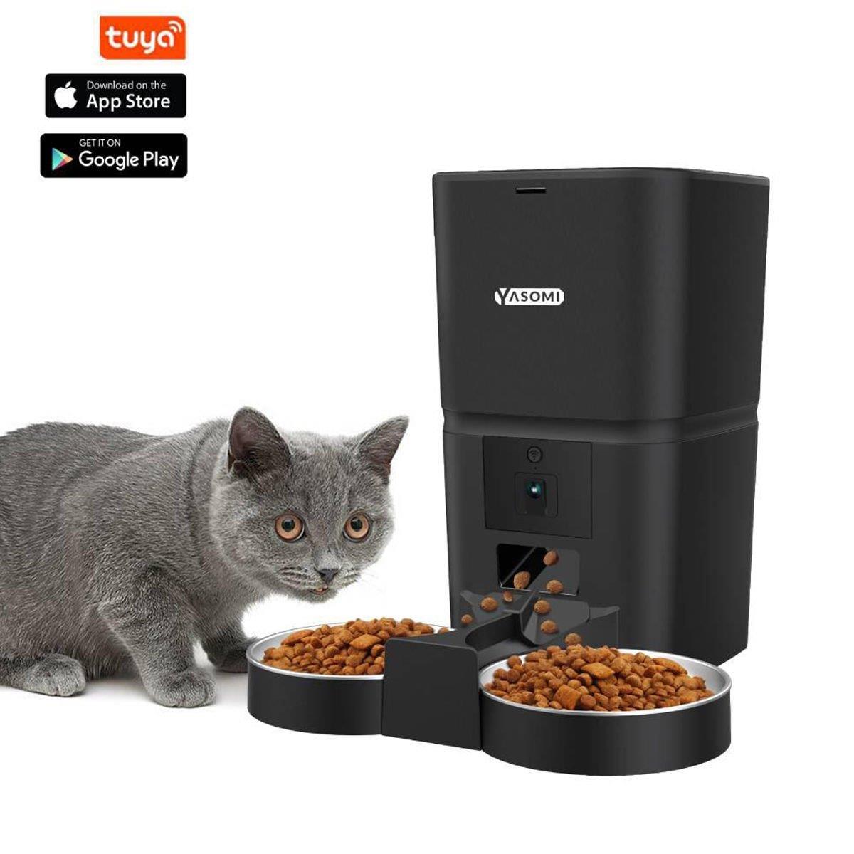 Yasomi MK6 6lt Kameralı Wifi Bağlantılı Tek ve Çift Kase Kullanımlı Kedi ve Köpek Besleyici (siyah)