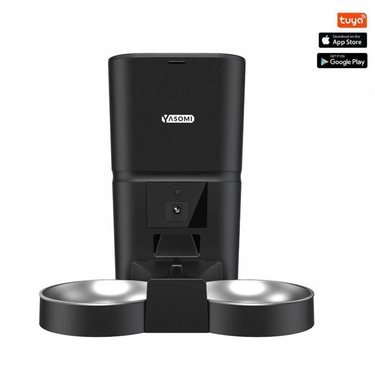 Yasomi MK6 6lt Kameralı Wifi Bağlantılı Tek ve Çift Kase Kullanımlı Kedi ve Köpek Besleyici (siyah)