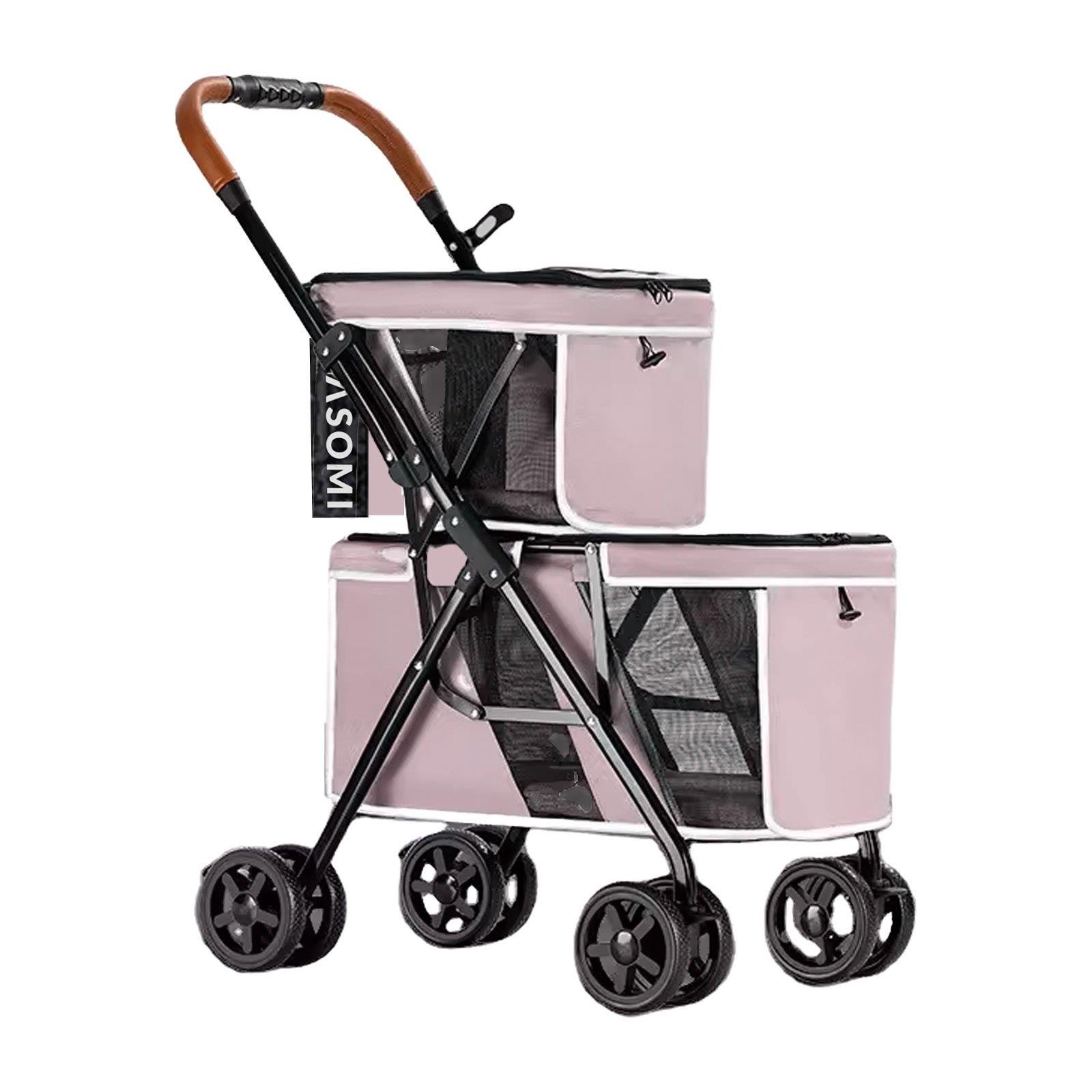 Yasomi PatiGo LD03M 2 Katlı Katlanabilir Kedi ve Köpek Arabası (Pembe)