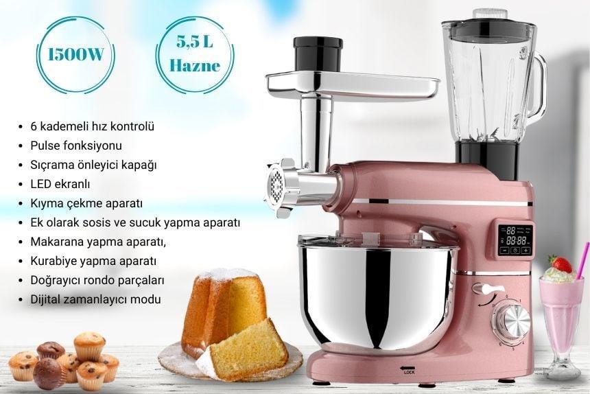 Yasomi Sm 1504bml Rose Gold Led Ekranlı Kıyma Çekme Aparatlı Blender Stand Mikser Mutfak Şefi 1500w