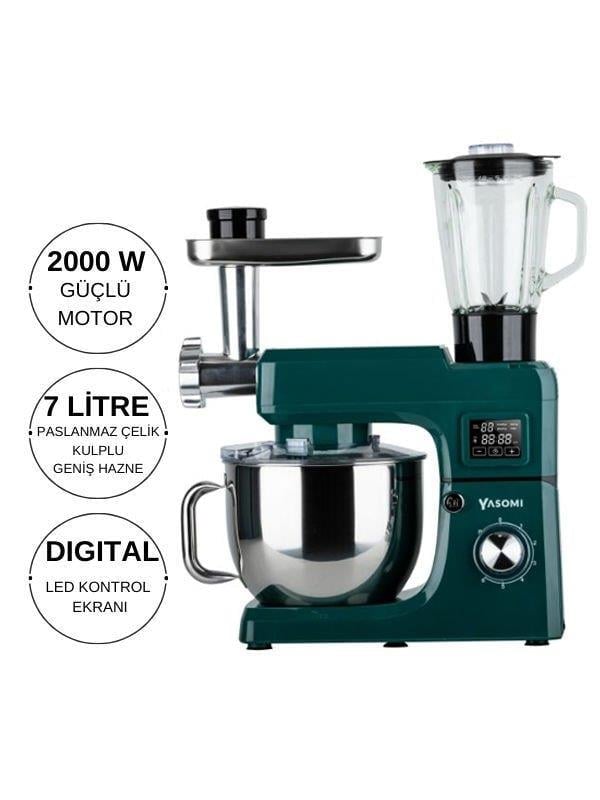 Yasomi Sm 1511bml Led Ekranlı Kıyma Çekme Aparatlı Blender Stand Mikser Mutfak Şefi (Yeşil)