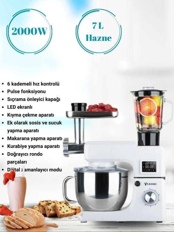 Yasomi Sm 1511bml Led Ekranlı Kıyma Çekme Aparatlı Blender Stand Mikser Mutfak Şefi (Beyaz)