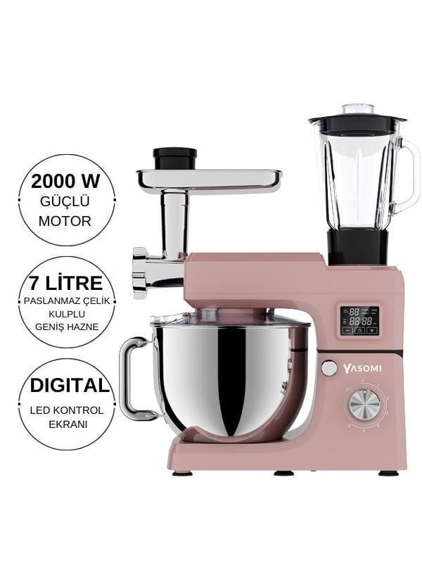 Yasomi Sm 1511bml Led Ekranlı Kıyma Çekme Aparatlı Blender Stand Mikser Mutfak Şefi (Pembe)