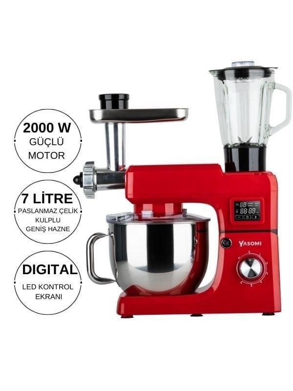 Yasomi Sm 1511bml Led Ekranlı Kıyma Çekme Aparatlı Blender Stand Mikser Mutfak Şefi (Kırmızı)