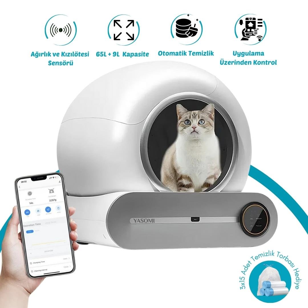 Yasomi Smart Cat Cleaner 9lt Kapasiteli ve Wifi Uygulama Bağlantılı Kedi Tuvaleti