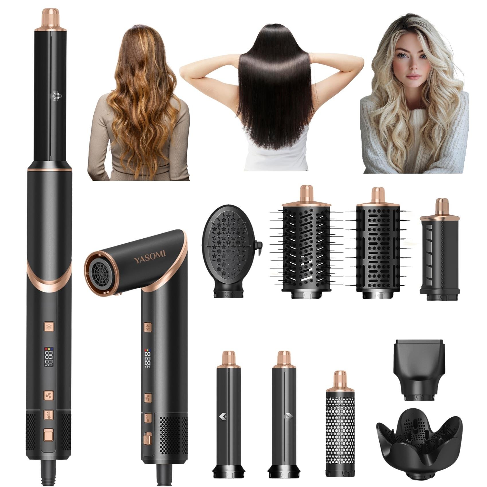 Yasomi Witero 9in1 Ultra Airwrap Multi-Styler Sıcak-Soğuk Hava Üflemeli Siyah Saç Şekillendirme Cihazı