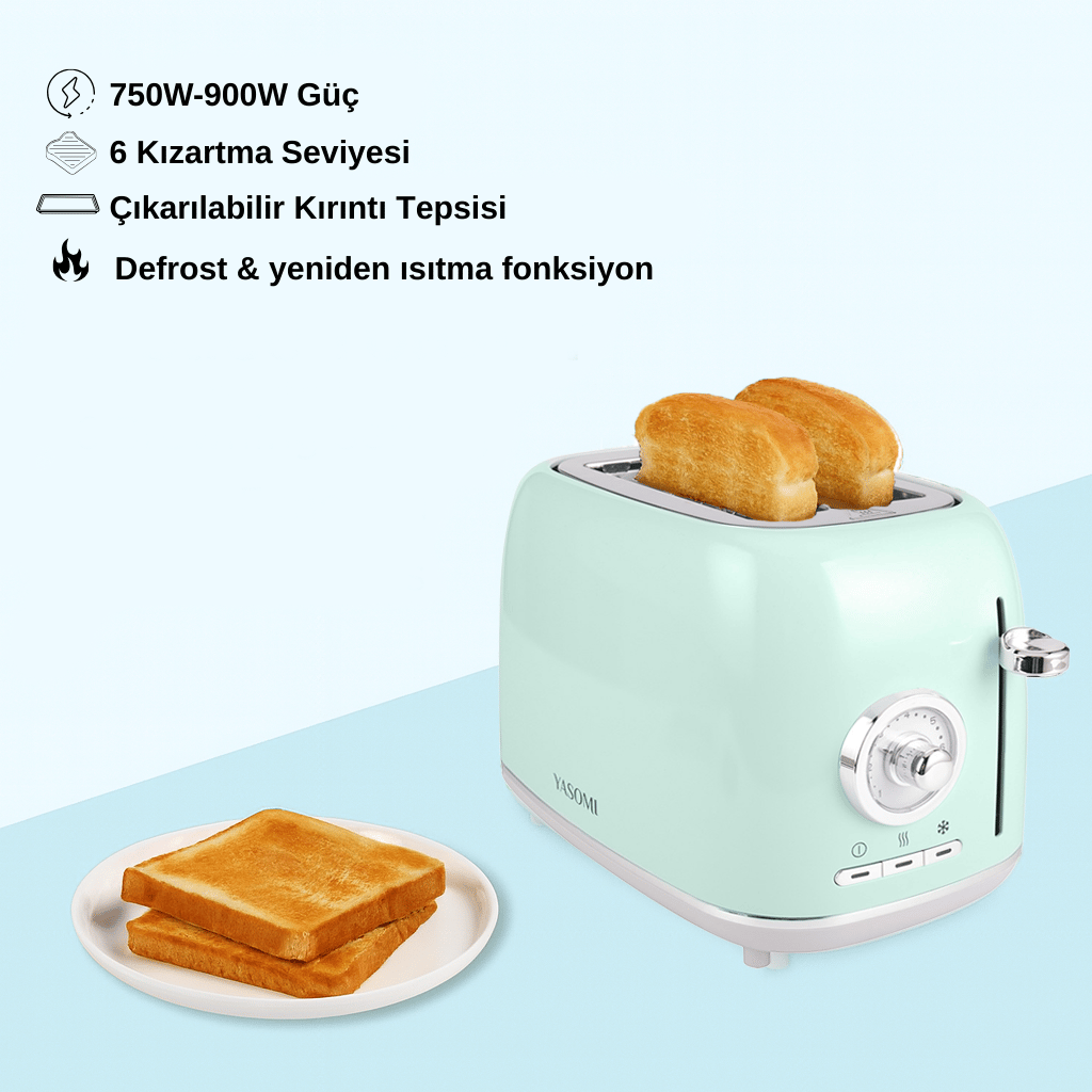 Yasomi YK-688T Retro Mavi İki Dilim Ekmek Kızartma Makinesi