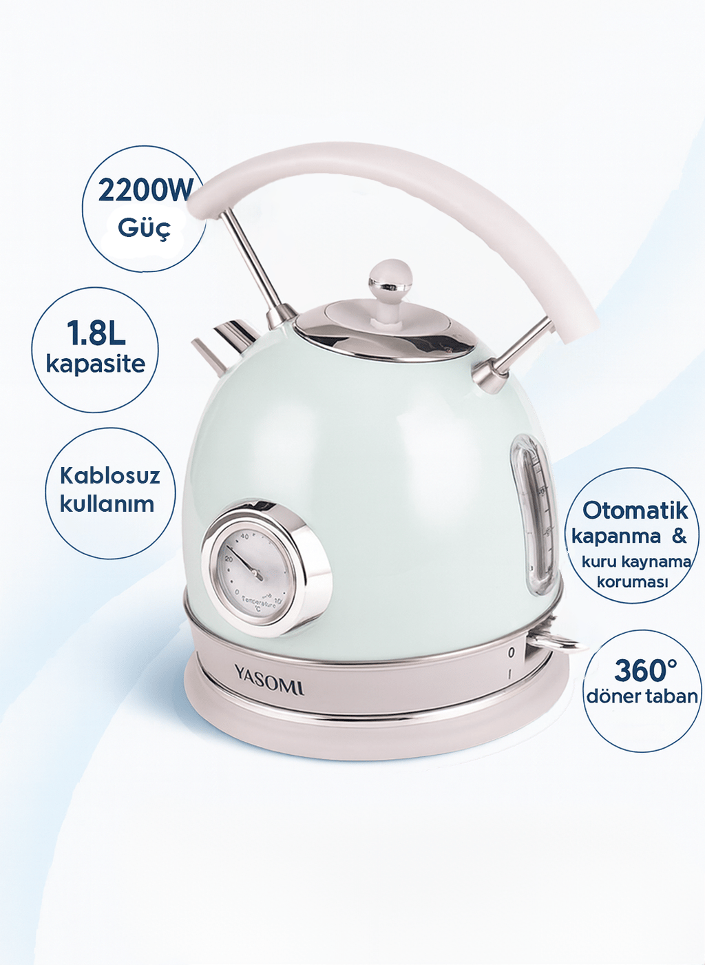 Yasomi YK-823NTSL Retro Su Isıtıcı Kettle Mavi