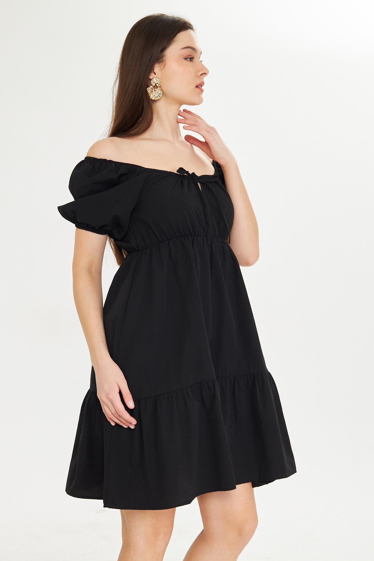 Beli Lastikli Buzgulu Poplin Elbise