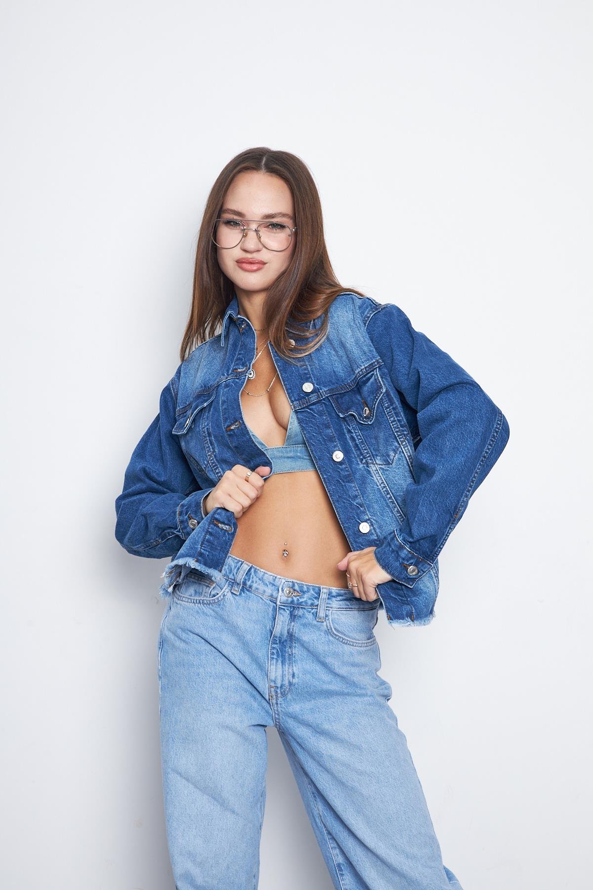 İndigo Rodeo Gömlek Yaka Düz Uzun Kolu Kadın Jean Ceket