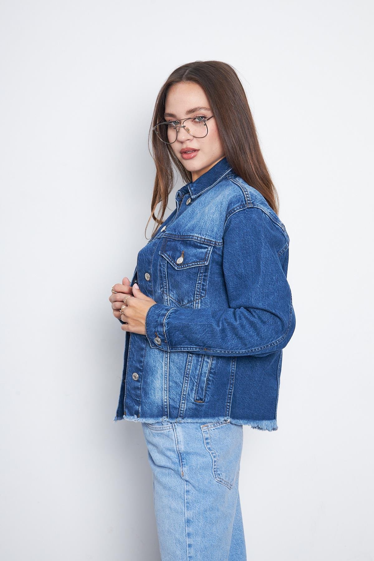 İndigo Rodeo Gömlek Yaka Düz Uzun Kolu Kadın Jean Ceket
