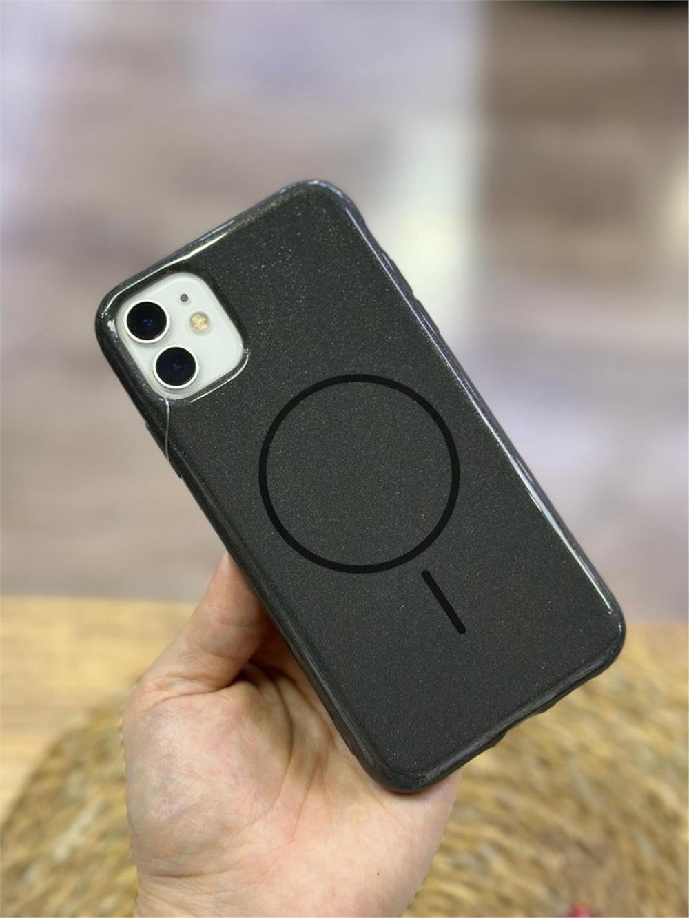 iPhone 11 Kılıf - MagSafe Şarj, Arkası Mika, Simli