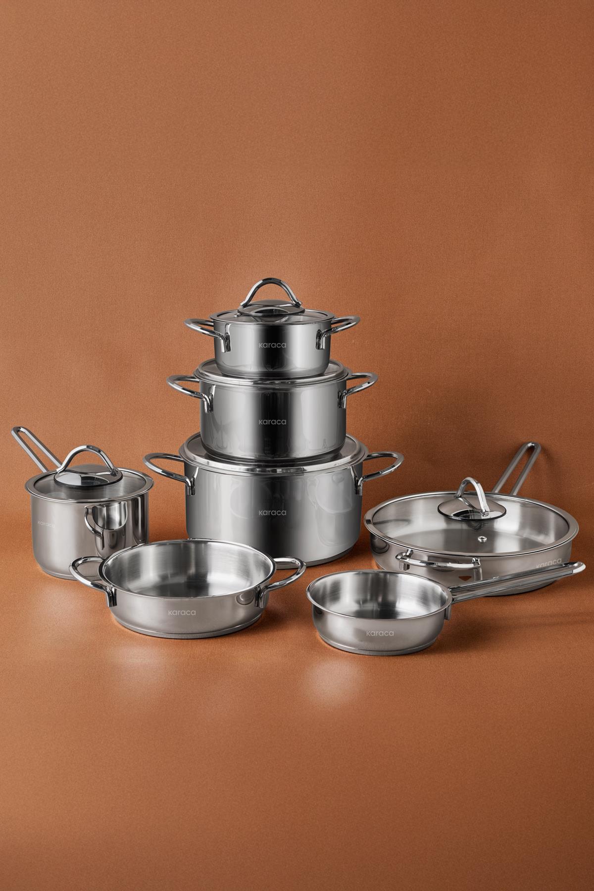 Ada 12 Parça indüksiyon Tabanlı Çelik Tencere ve Tava Seti