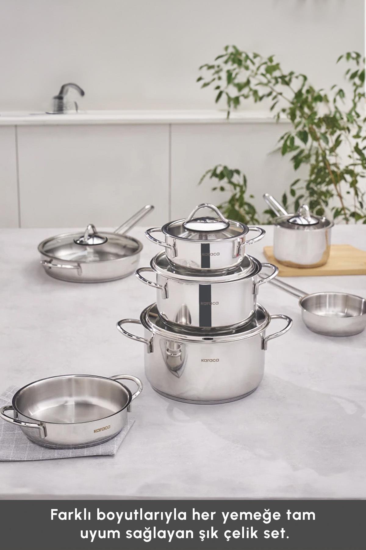 Ada 12 Parça indüksiyon Tabanlı Çelik Tencere ve Tava Seti