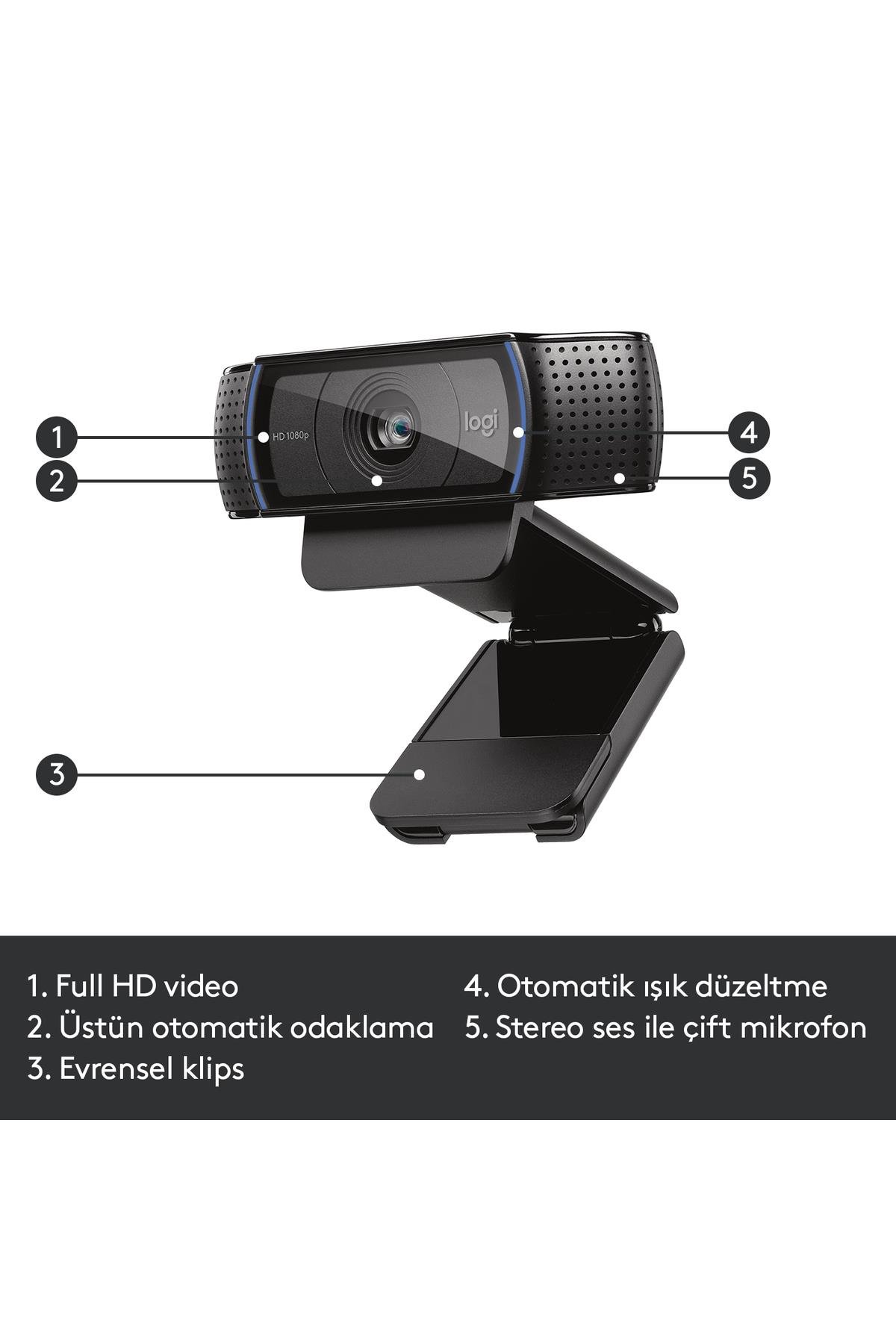 C920 PRO HD 1080p Stereo Ses ile Web Kamerası - Siyah