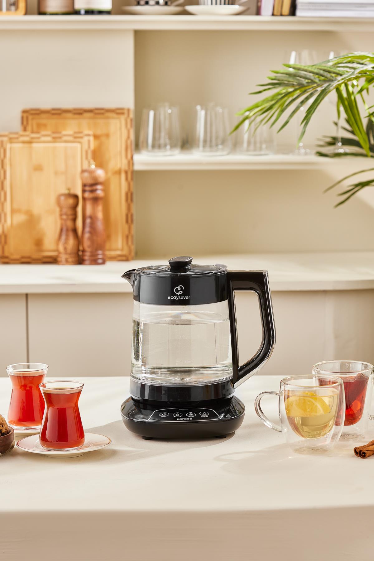 Çaysever 3 in 1 Konuşan Cam Çay Makinesi Su Isıtıcı ve Mama Suyu Hazırlama 1700W Black