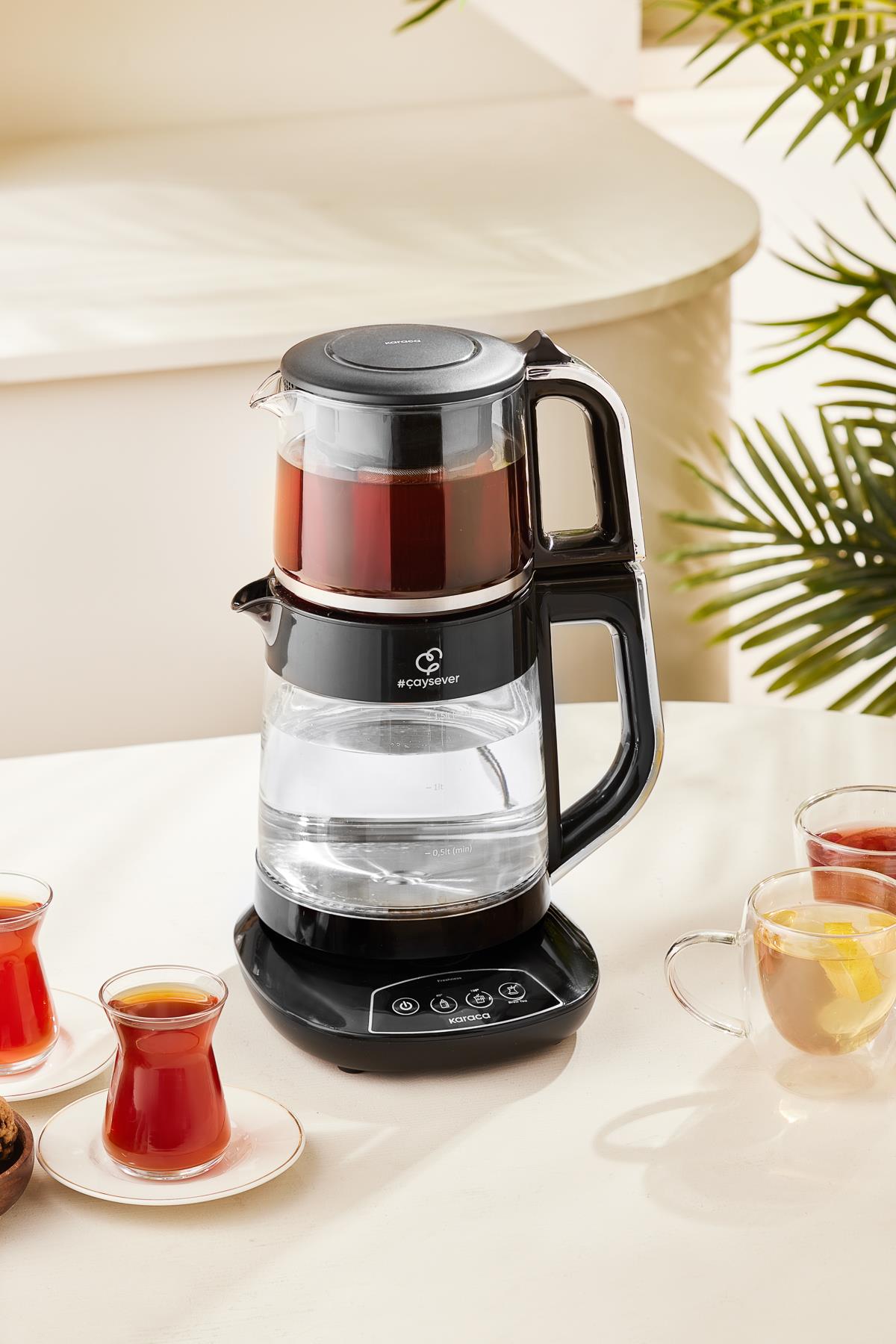 Çaysever 3 in 1 Konuşan Cam Çay Makinesi Su Isıtıcı ve Mama Suyu Hazırlama 1700W Black