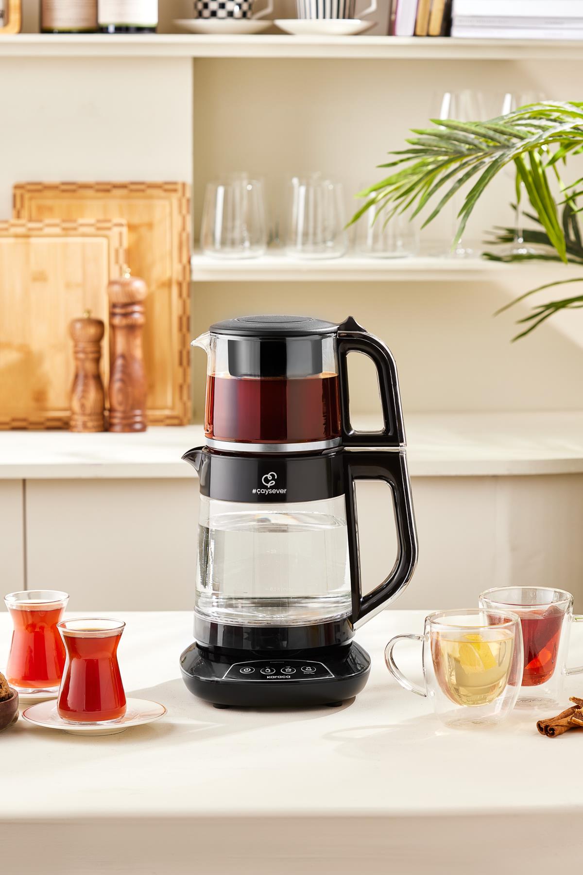 Çaysever 3 in 1 Konuşan Cam Çay Makinesi Su Isıtıcı ve Mama Suyu Hazırlama 1700W Black