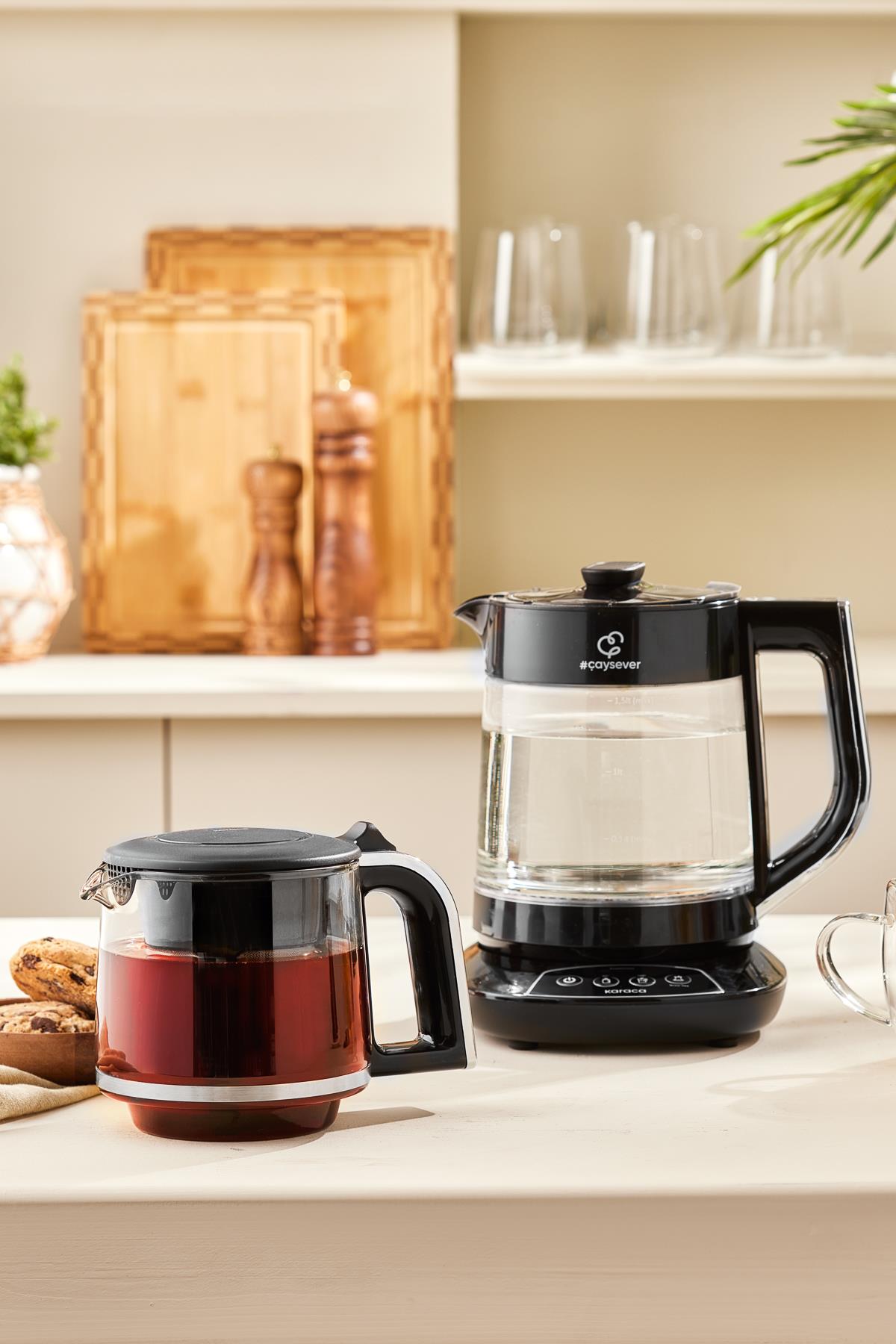 Çaysever 3 in 1 Konuşan Cam Çay Makinesi Su Isıtıcı ve Mama Suyu Hazırlama 1700W Black