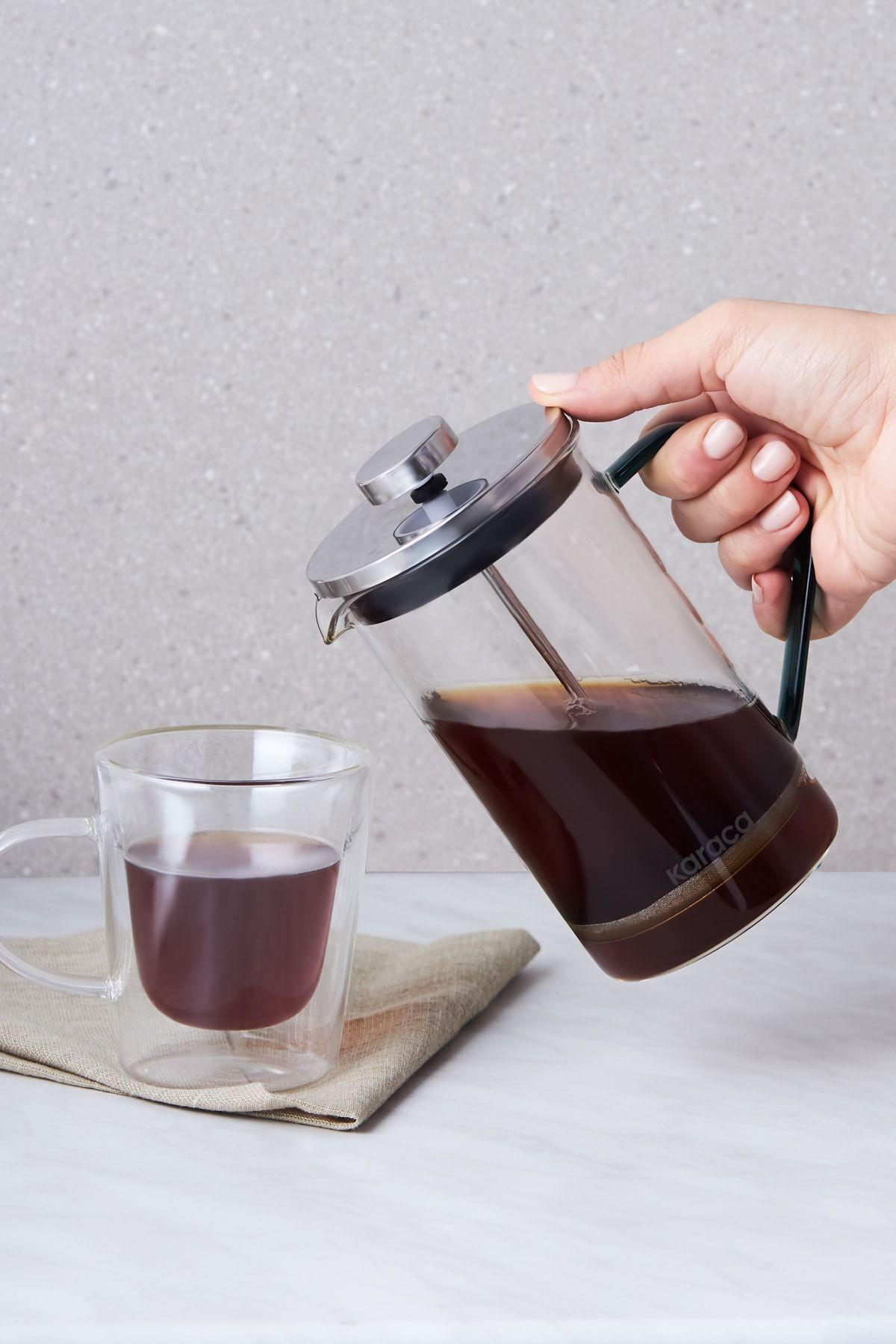 Coffe Bean Borosilikat Cam French Press Cool Green 600 ml