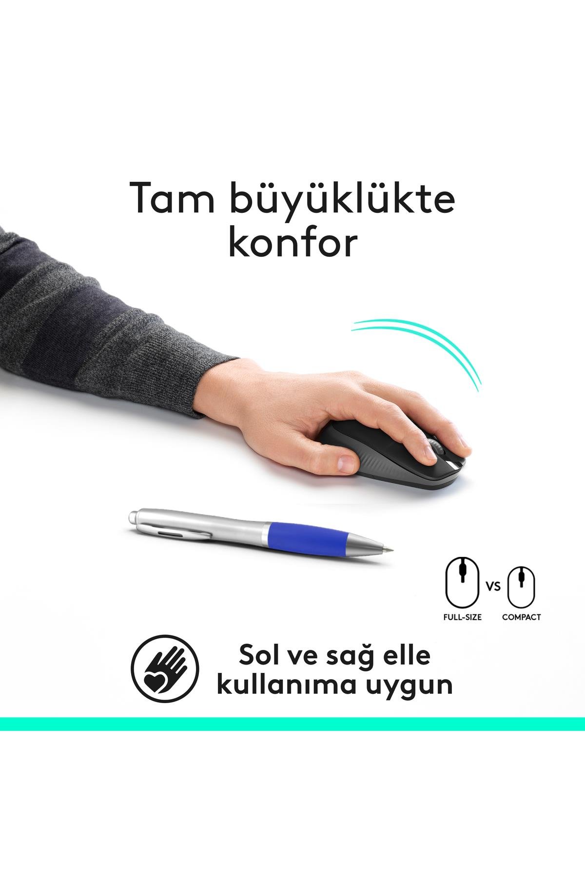 M190 Büyük Boy Usb Alıcılı 1.000 Dpı Kablosuz Mouse - Gri