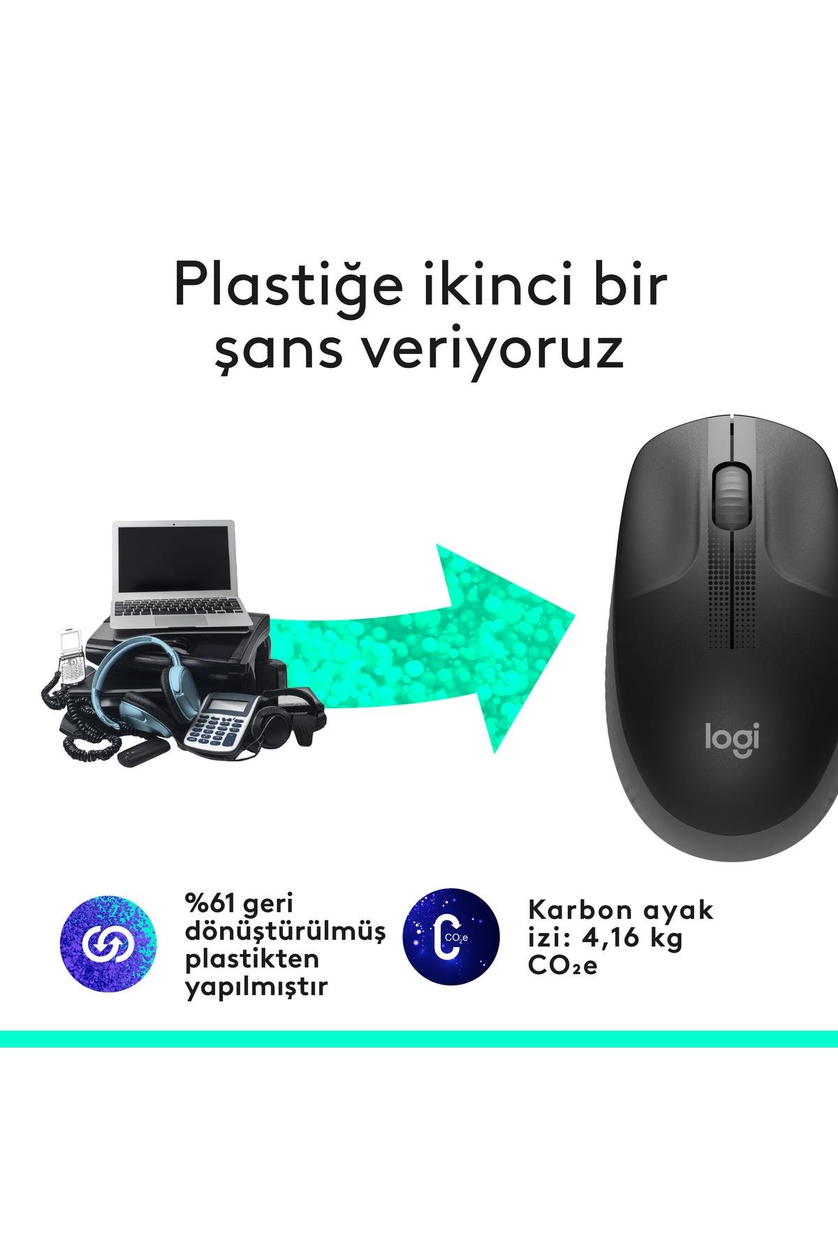 M190 Büyük Boy Usb Alıcılı 1.000 Dpı Kablosuz Mouse - Gri