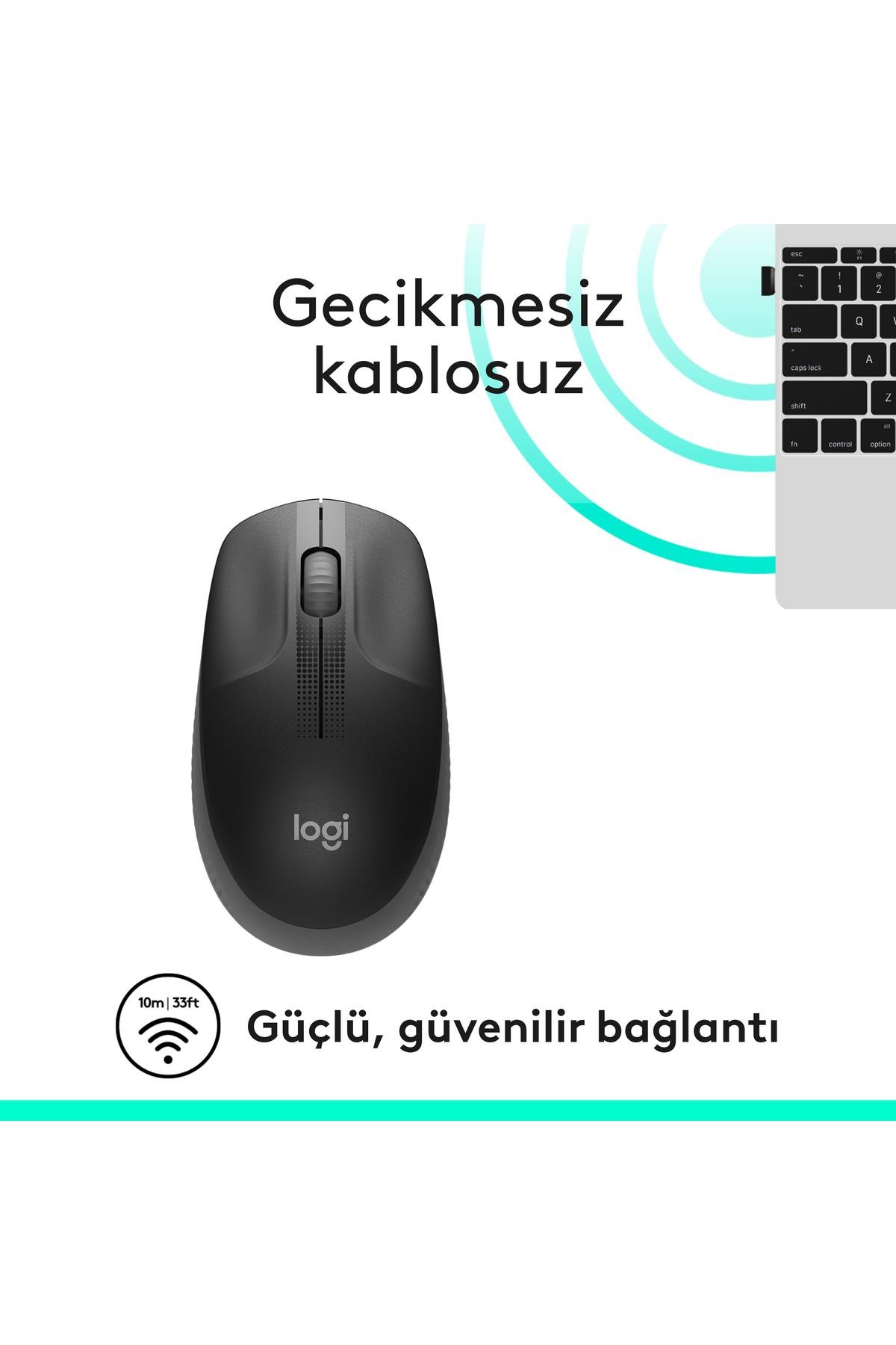 M190 Büyük Boy Usb Alıcılı 1.000 Dpı Kablosuz Mouse - Gri
