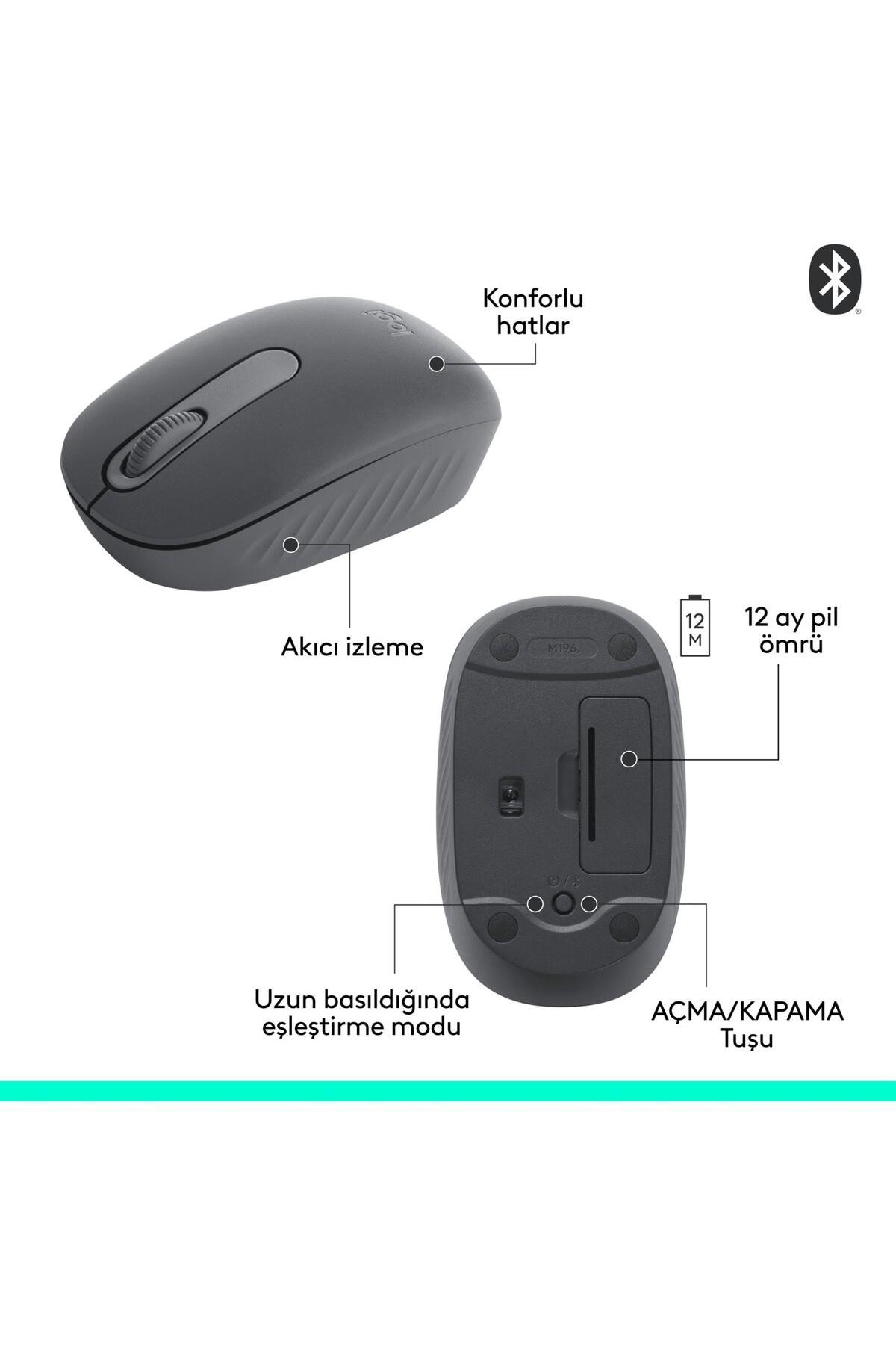 M196 Bluetooth Kablosuz Kompakt Pc ve Mac ile Uyumlu Mouse - Siyah