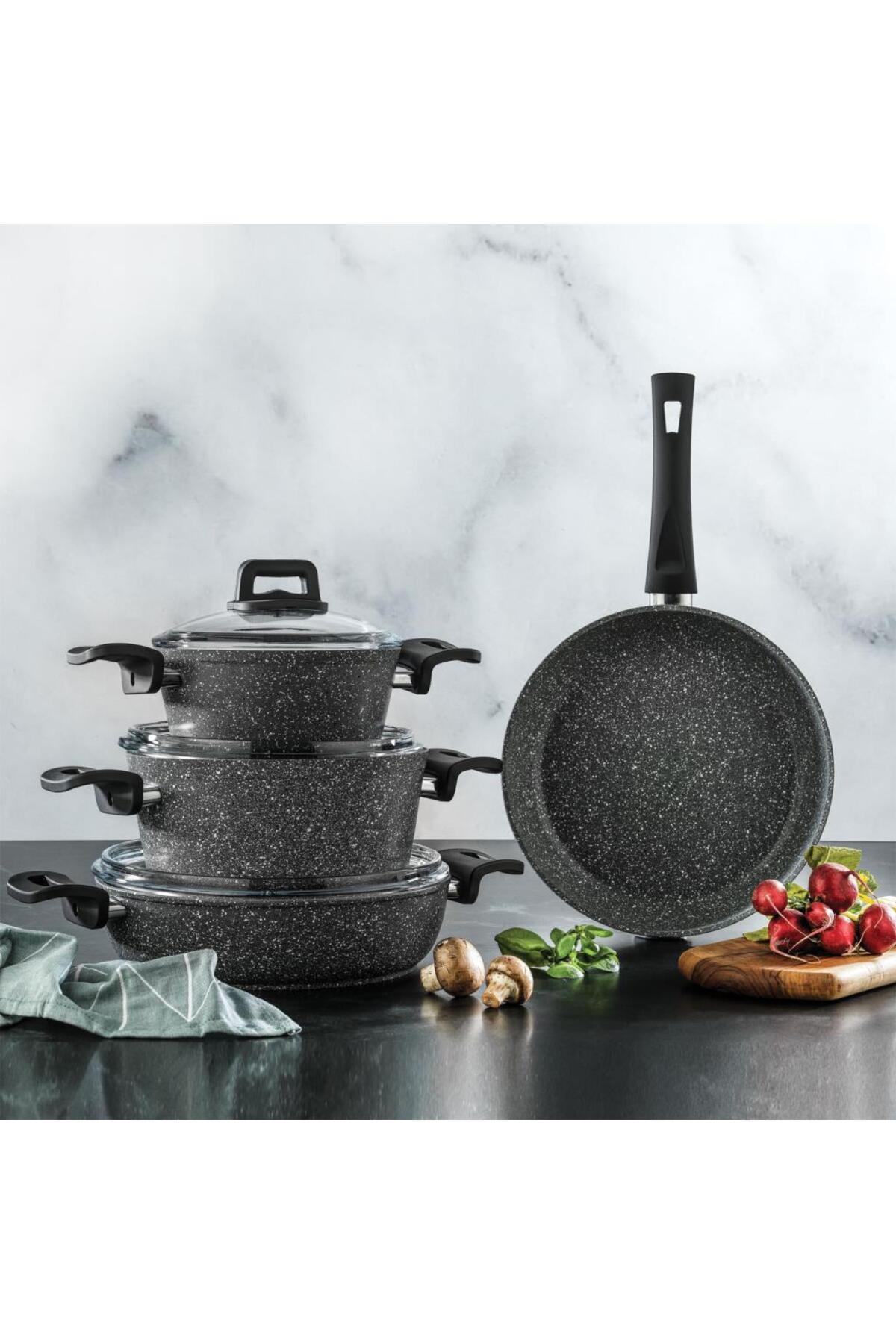 New Stark Granit Tencere Seti-7 Parça-Antrasit