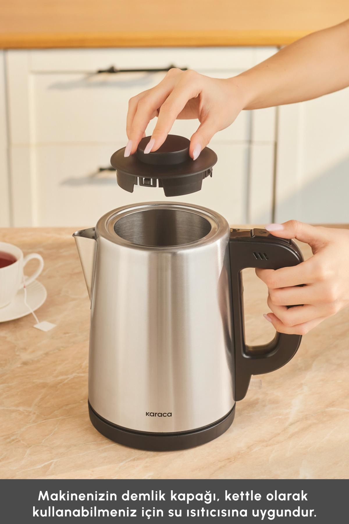 Tea Break 2 In 1 Çelik Su Isıtıcı Çay Makinesi Inox Siyah