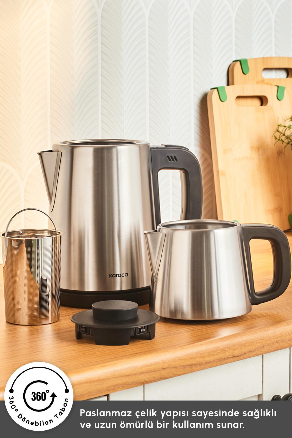 Tea Break 2 In 1 Çelik Su Isıtıcı Çay Makinesi Inox Siyah