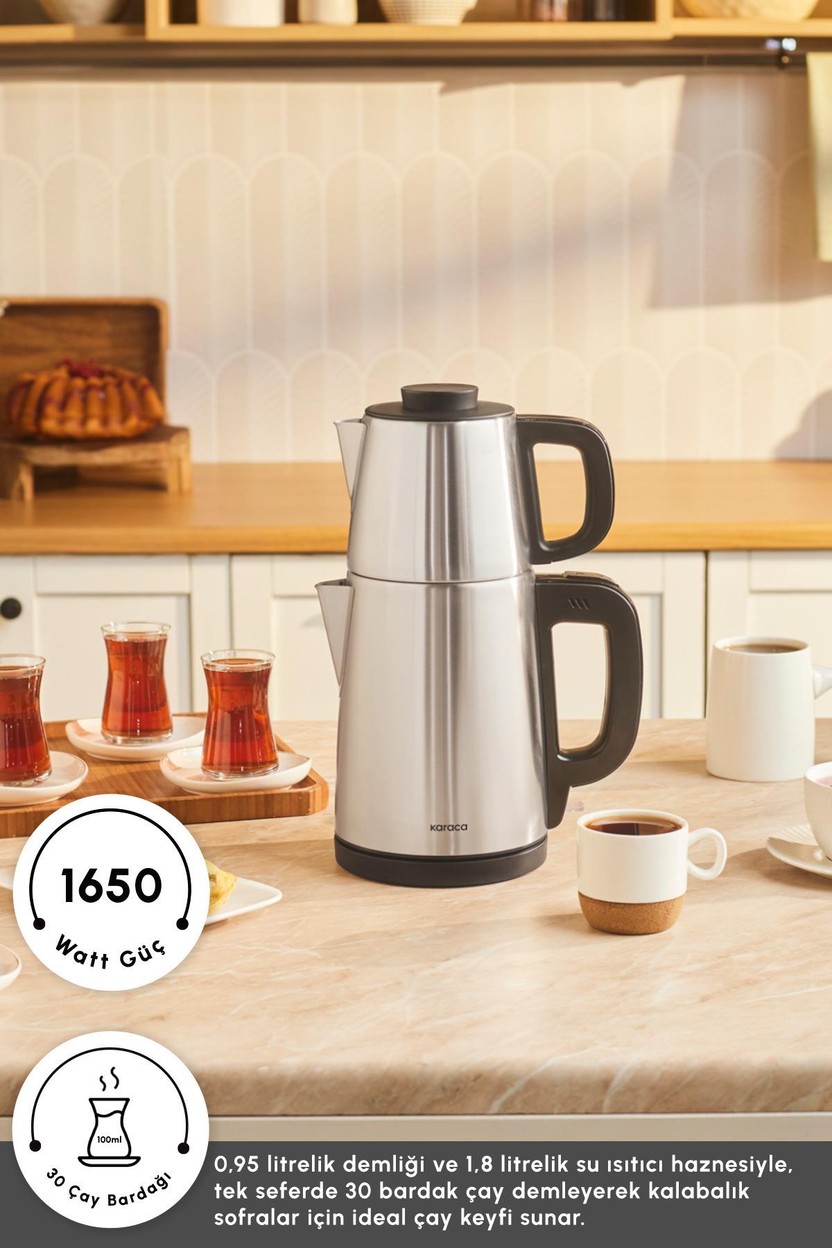 Tea Break 2 In 1 Çelik Su Isıtıcı Çay Makinesi Inox Siyah