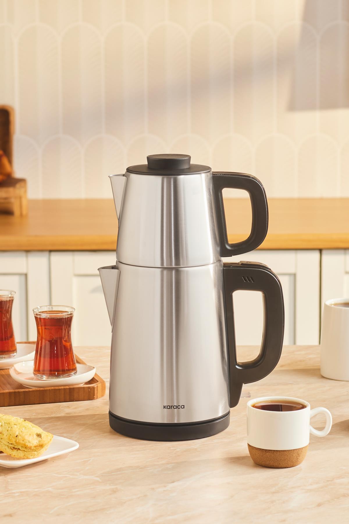Tea Break 2 In 1 Çelik Su Isıtıcı Çay Makinesi Inox Siyah