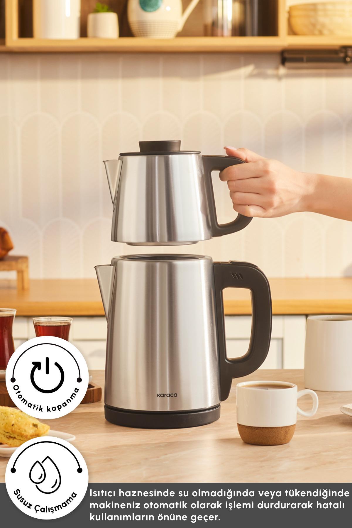 Tea Break 2 In 1 Çelik Su Isıtıcı Çay Makinesi Inox Siyah